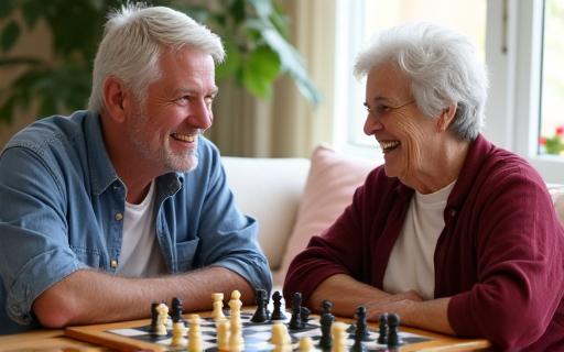 Two seniors engaged in a stimulating game of chess.